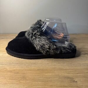 Sporto Jasmine 2 Black Suede Faux Fur Lined Slippers Women M Indoor Outdoor Cozy